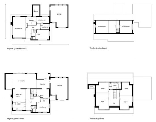 Transformatie woonhuis, Den Hoorn - plattegronden - BEELEN CS architecten Eindhoven