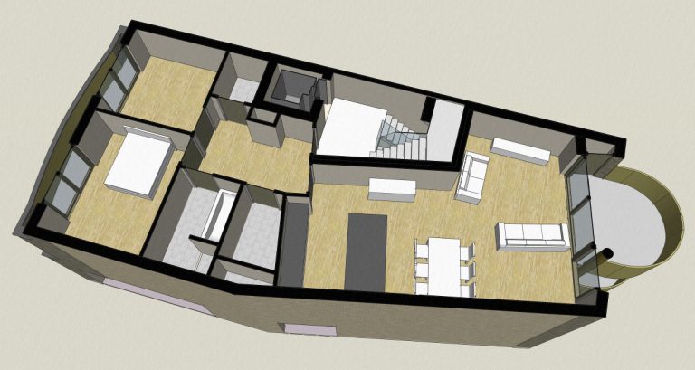 3D opengewerkte plattegrond appartementengebouw