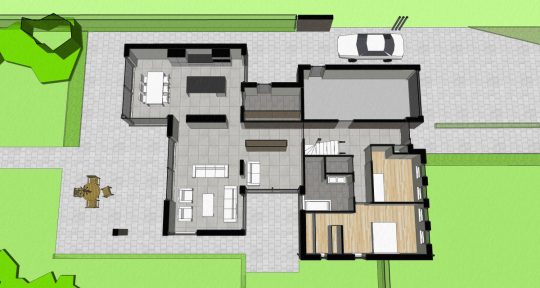 Gezinswoning met ongebruikelijke indeling, Nederweert - 3D impressie plattegrond - BEELEN CS architecten Eindhoven