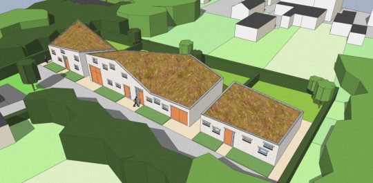 Ontwerp seniorenwoningen, Veghel - 3D impressie voorzijde - BEELEN CS architecten Eindhoven