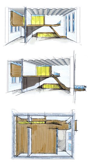 Herbestemming monumentaal schoolgebouw, Amsterdam - schetsen - BEELEN CS architecten Eindhoven