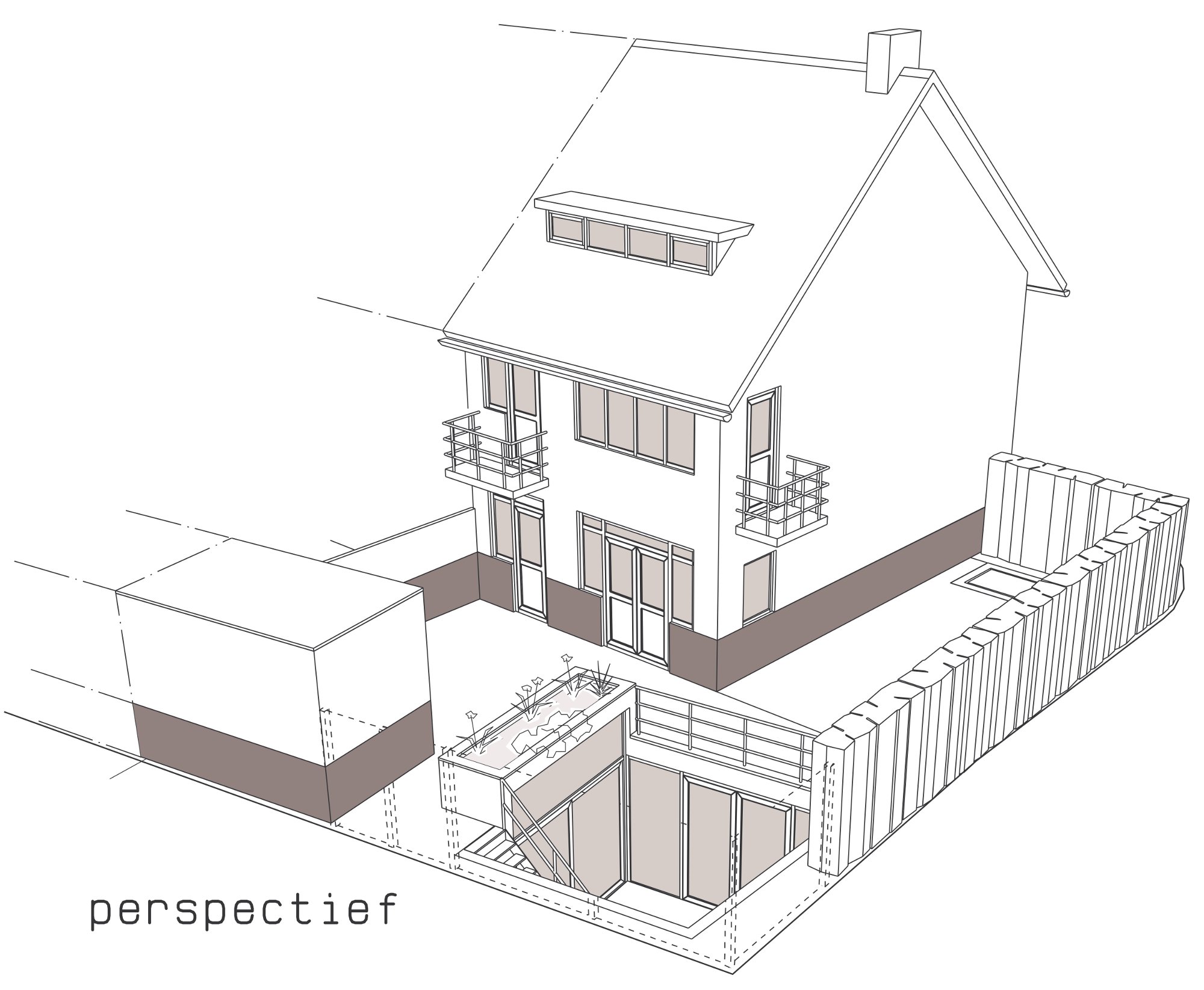 3D perspectief - Onderkeldering woonhuis Witte Dorp, Eindhoven - BEELEN CS architecten Eindhoven