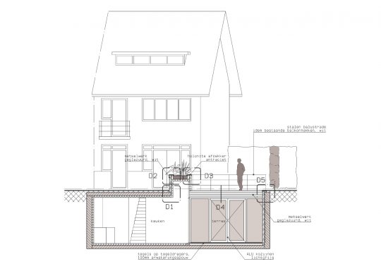 Dwarsdoorsnede CC - Onderkeldering woonhuis Witte Dorp, Eindhoven - BEELEN CS architecten Eindhoven