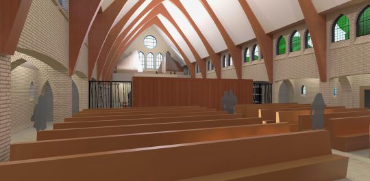 Herbestemming Theresiakerk te Landgraaf, interieur zaalruimte, BEELEN CS architecten bv